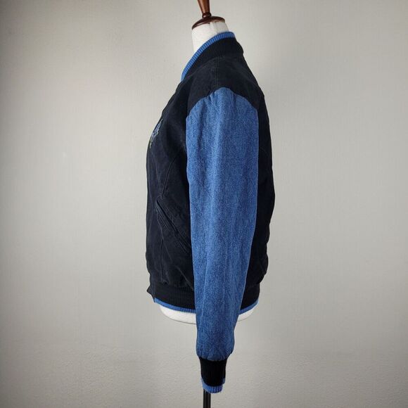 VTG Arizona Jean Company Jacket Kids 14 16 Black Suede Varsity Color Block 90s - Picture 4 of 9